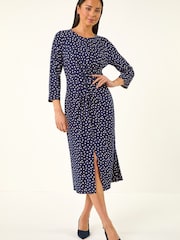 Roman Blue Petite Spot Front Knot Dress - Image 2 of 5