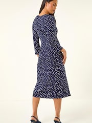 Roman Blue Petite Spot Front Knot Dress - Image 3 of 5