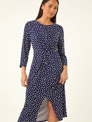 Roman Blue Petite Spot Front Knot Dress - Image 4 of 5