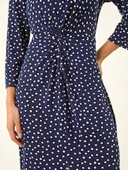 Roman Blue Petite Spot Front Knot Dress - Image 5 of 5