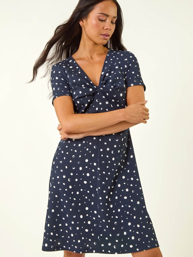 Roman Petite Spot Print Twist Front Dress - תמונה 1 מתוך 5 Roman Petite Spot Print Twist Front Dress - תמונה 1 מתוך 5