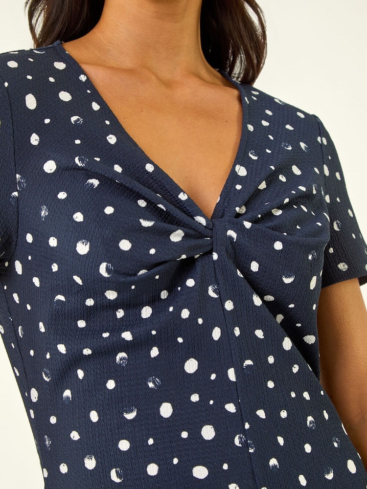 Roman Petite Spot Print Twist Front Dress - תמונה 5 מתוך 5 Roman Petite Spot Print Twist Front Dress - תמונה 5 מתוך 5