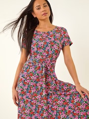 Roman Petite Floral-Bindungs-Front Stretch Midi Kleid - Bild 1 von 5