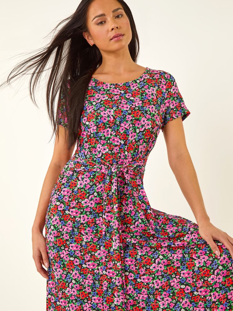 Roman Petite Floral-Bindungs-Front Stretch Midi Kleid - Bild 1 von 5