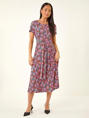 Roman Petite Floral-Bindungs-Front Stretch Midi Kleid - Bild 2 von 5