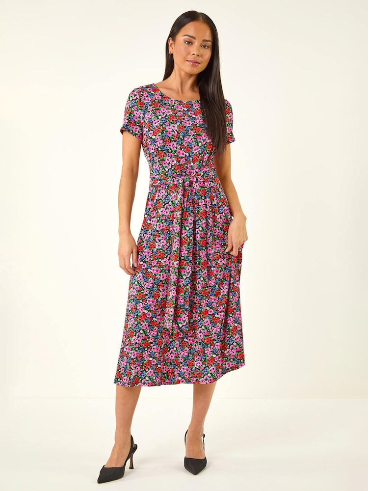 Roman Petite Floral-Bindungs-Front Stretch Midi Kleid - Bild 2 von 5