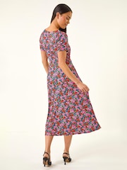 Roman Petite Floral-Bindungs-Front Stretch Midi Kleid - Bild 3 von 5