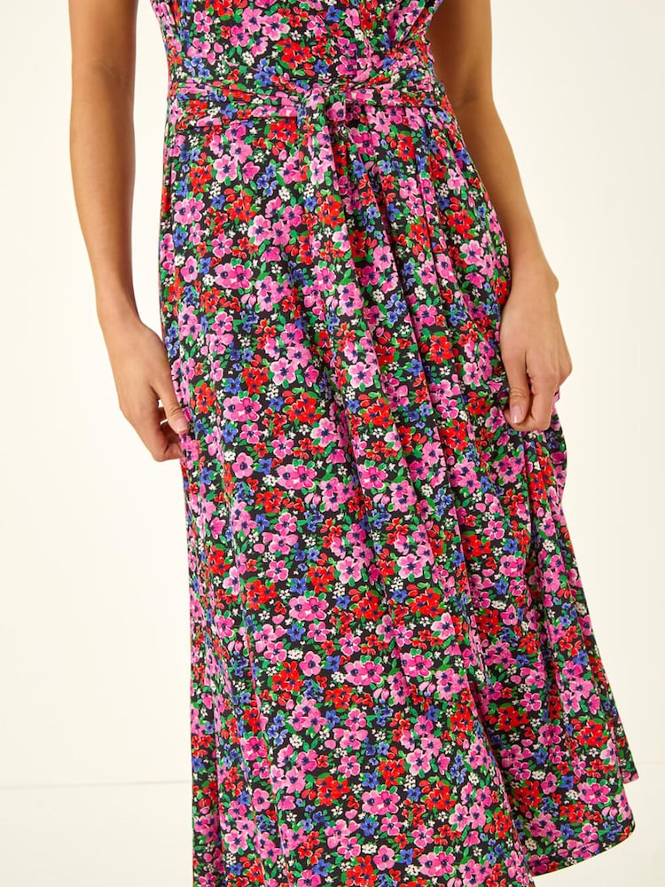 Roman Petite Floral-Bindungs-Front Stretch Midi Kleid - Bild 5 von 5