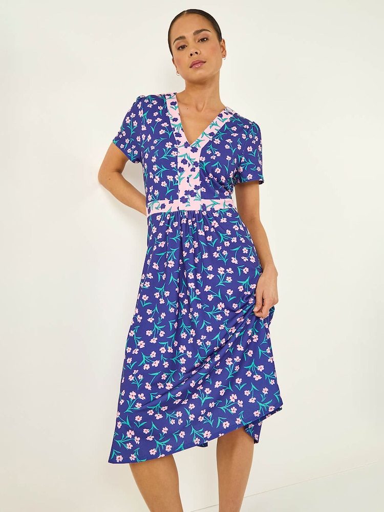 Roman Midi Ελαστικό Φλοράλ αντίθεση Φόρεμα - Εικόνα 1 από 5