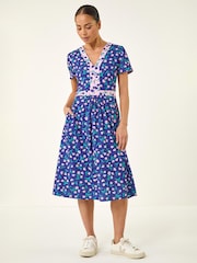 Roman Midi Ελαστικό Φλοράλ αντίθεση Φόρεμα - Εικόνα 2 από 5