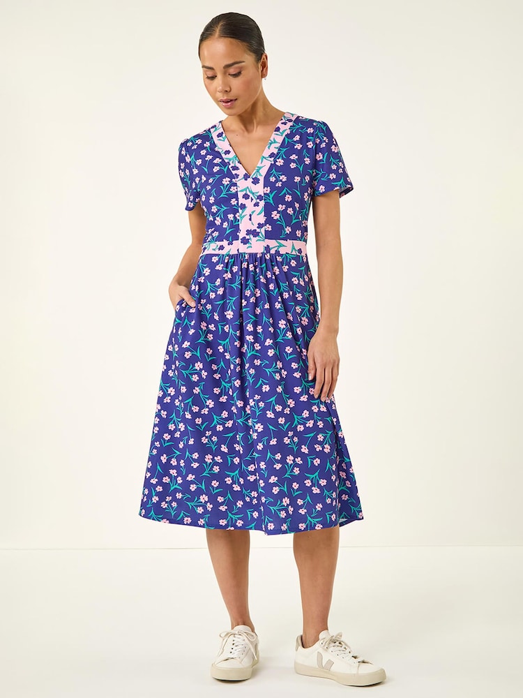 Roman Midi Ελαστικό Φλοράλ αντίθεση Φόρεμα - Εικόνα 2 από 5