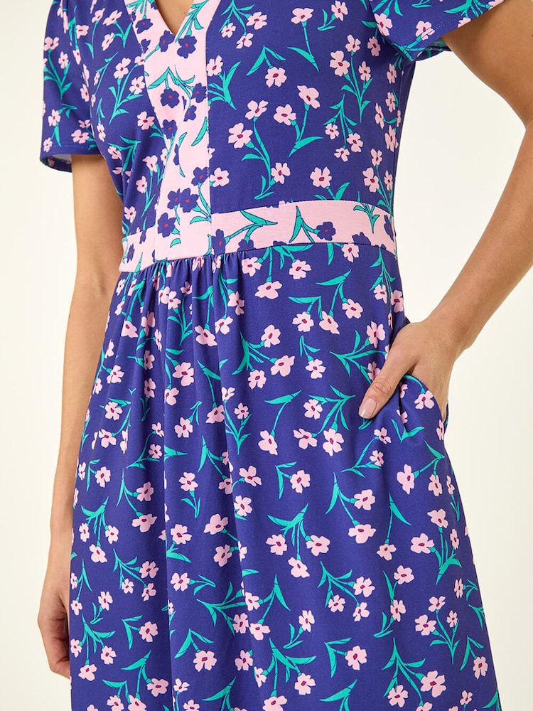 Roman Midi Ελαστικό Φλοράλ αντίθεση Φόρεμα - Εικόνα 5 από 5