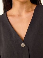 Roman Black Petite One Buttoned V-Neck Top - Image 5 of 5