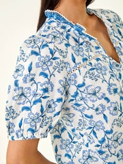 Roman Blue Petite Floral Border V-Neck Top - Image 6 of 6