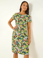 Roman Black Petite Floral Print Pocket Dress - Image 1 of 5