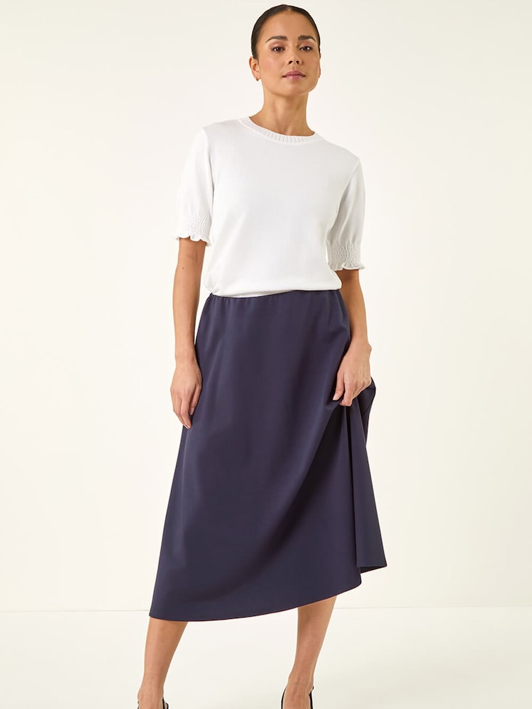 Roman Blue Petite Ponte Stretch Midi Skirt - Image 2 of 5