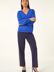 Roman Blue Petite V-Neck Knit Jumper - Image 2 of 5