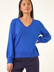 Roman Blue Petite V-Neck Knit Jumper - Image 4 of 5