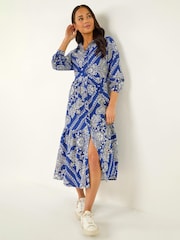 Roman Blue Petite Print Tiered Shirt Midi Dress - Image 1 of 5