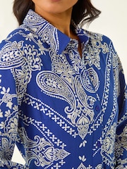 Roman Blue Petite Print Tiered Shirt Midi Dress - Image 6 of 6