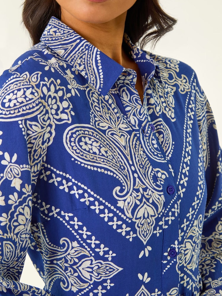 Roman Blue Petite Print Tiered Shirt Midi Dress - Image 6 of 6 Roman Blue Petite Print Tiered Shirt Midi Dress - Image 6 of 6