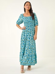 Roman Blue Petite Printed Puff Sleeve Dress - Image 2 of 5