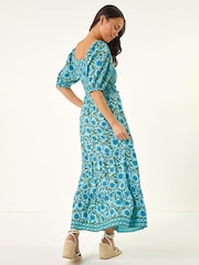 Roman Blue Petite Printed Puff Sleeve Dress - Image 3 of 5