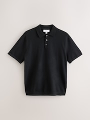 Black Essential Knitted Short Sleeved Polo Shirt - Image 5 of 7