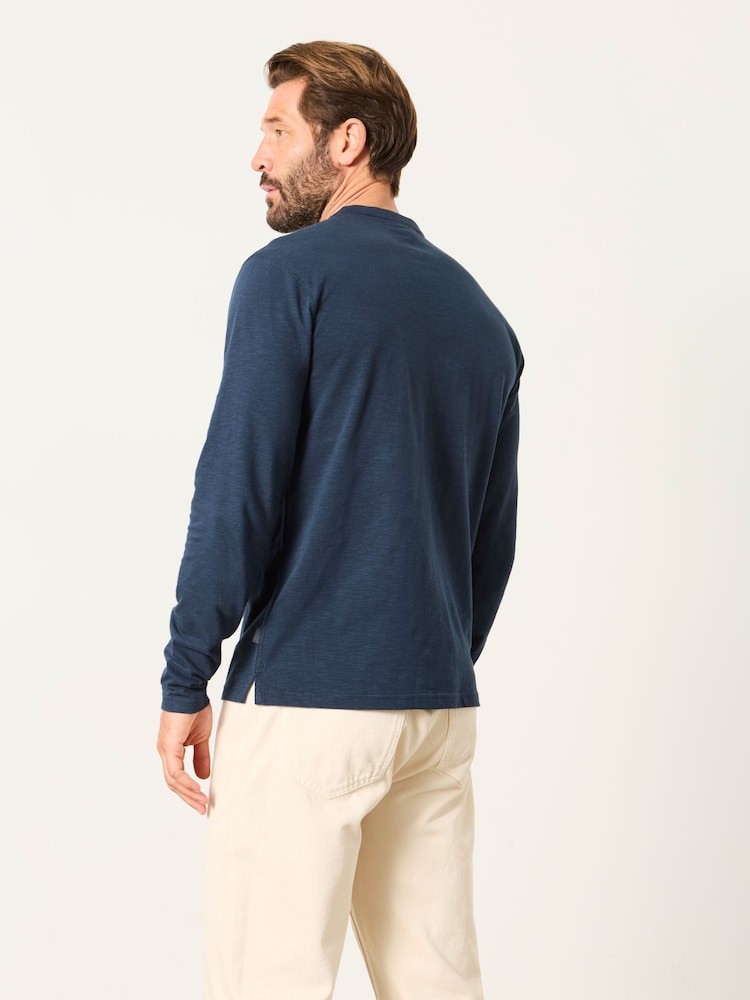 FatFace Henley Navy Long Sleeve Woodside T-Shirt - Image 2 of 6