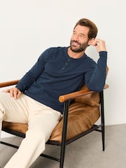 FatFace Henley Navy Long Sleeve Woodside T-Shirt - Image 5 of 6