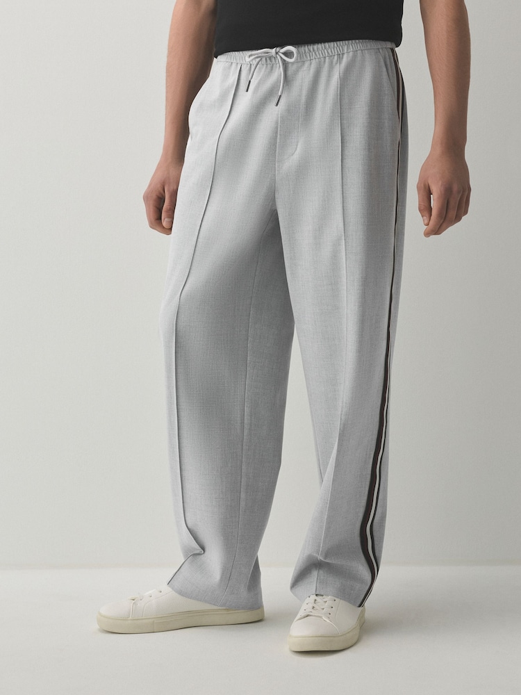 Light Grey Wide Leg Fit Side Stripe Smart Joggers - Image 1 of 9 Light Grey Wide Leg Fit Side Stripe Smart Joggers - Image 1 of 9