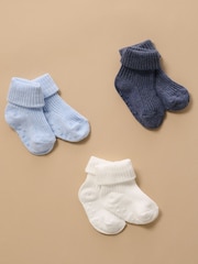 Purebaby Blue Rib Socks 3 Pack - Image 1 of 1