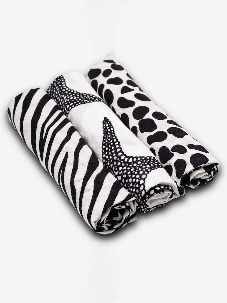Etta Loves Animal Black Animal Print Sensory Muslin Squares 3 Pack - Image 1 of 6 Etta Loves Animal Black Animal Print Sensory Muslin Squares 3 Pack - Image 1 of 6