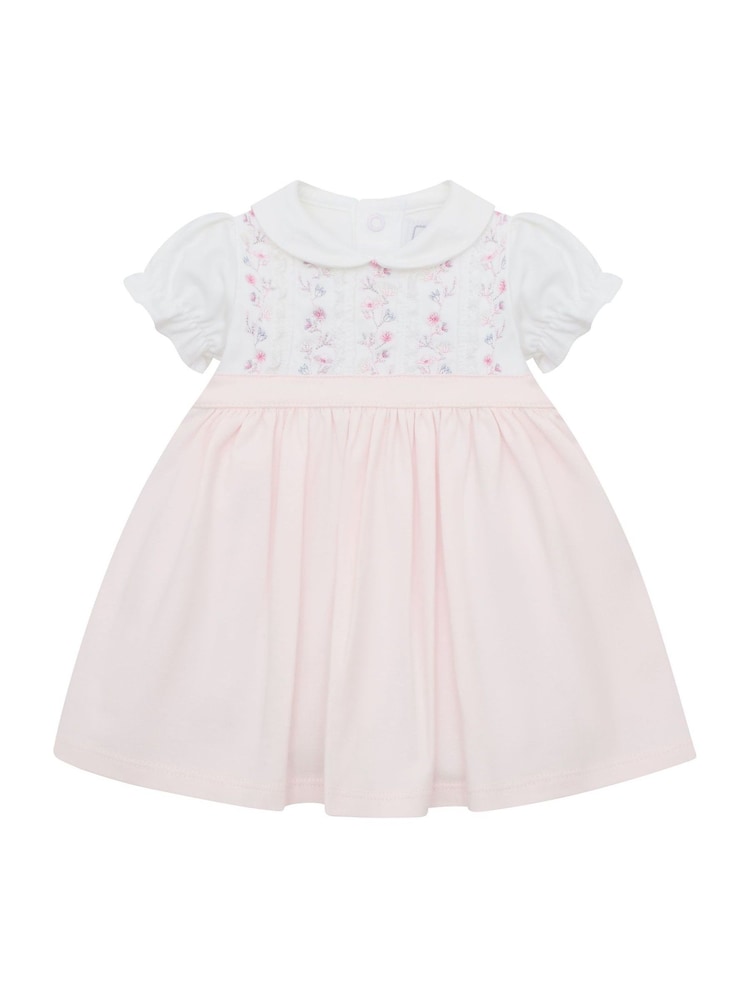 Emile Et Rose Pink Lilah Dress with Pretty Lace & Floral Embroidered Yoke Detail - Image 2 of 4