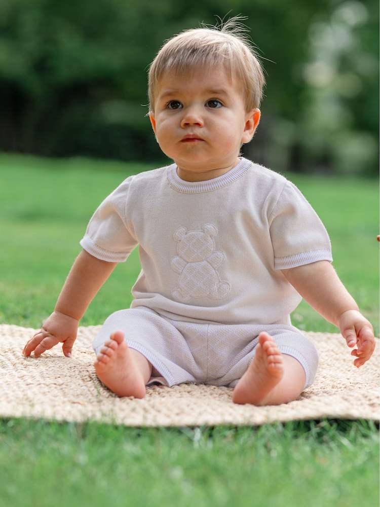 Emile Et Rose Lennox Knitted Top and Shorts Set 2 Piece with Bear Motif - Image 1 of 7