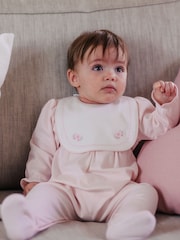 Emile Et Rose Pink Lisa All-In-One with Feet & Pretty Embroidered Bib - Image 1 of 7