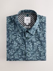 Navy Blue Floral Regular Fit Cotton Short Sleeve Print Shirt - Image 1 of 2