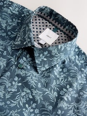 Navy Blue Floral Regular Fit Cotton Short Sleeve Print Shirt - Image 2 of 2