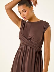 Roman Brown Cross-Over Front Stretch Midi Dress - Image 4 of 5