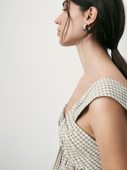 BHOEM Green/Ecru Gingham Seersucker Draped Peplum Top - Image 4 of 5