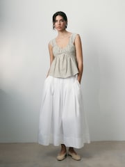 BHOEM Green/Ecru Gingham Seersucker Draped Peplum Top - Image 5 of 5