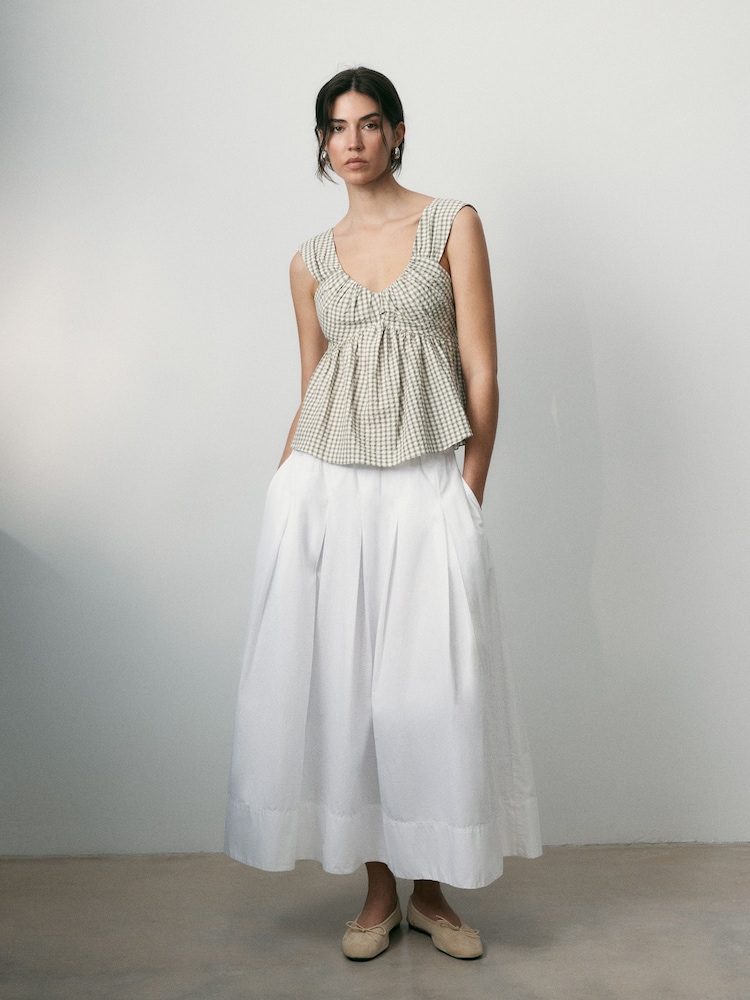 BHOEM Green/Ecru Gingham Seersucker Draped Peplum Top - Image 5 of 5