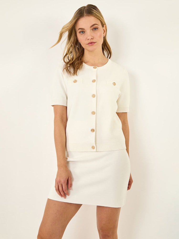Roman White Buttoned Knit Top - Image 1 of 5