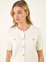 Roman White Buttoned Knit Top - Image 4 of 5
