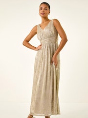 Roman Metallic Foil Print Twist Front Stretch Midi Dress - Image 2 of 5