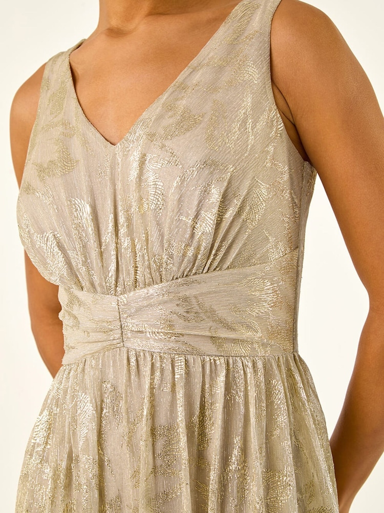Roman Metallic Foil Print Twist Front Stretch Midi Dress - Image 6 of 6 Roman Metallic Foil Print Twist Front Stretch Midi Dress - Image 6 of 6