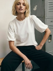 Roman White Puff Sleeve Stretch T-Shirt - Image 1 of 5