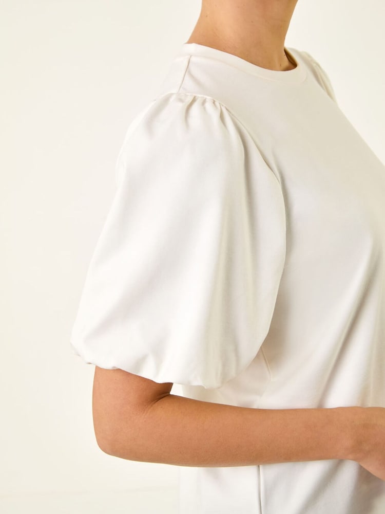 Roman White Puff Sleeve Stretch T-Shirt - Image 5 of 5