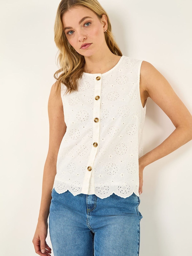 Roman White Broderie Button Blouse - Image 1 of 5 Roman White Broderie Button Blouse - Image 1 of 5