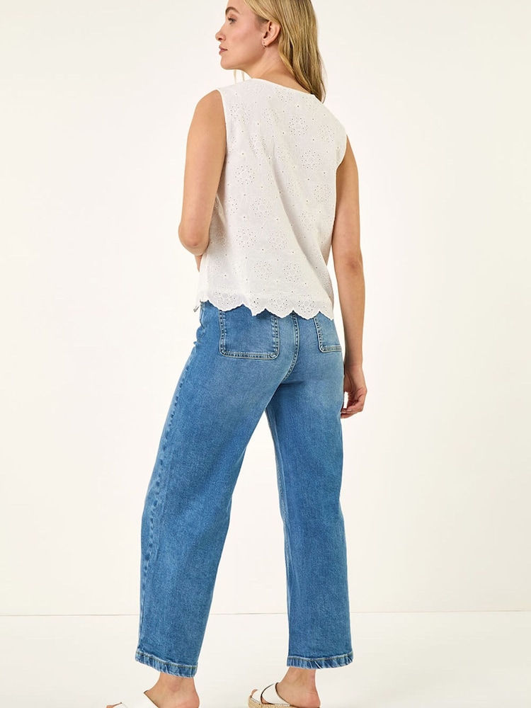 Roman White Broderie Button Blouse - Image 2 of 5 Roman White Broderie Button Blouse - Image 2 of 5